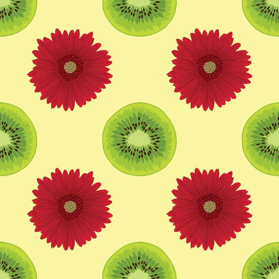 kiwi och blomma ritning sömlös mönsterdesign vektor