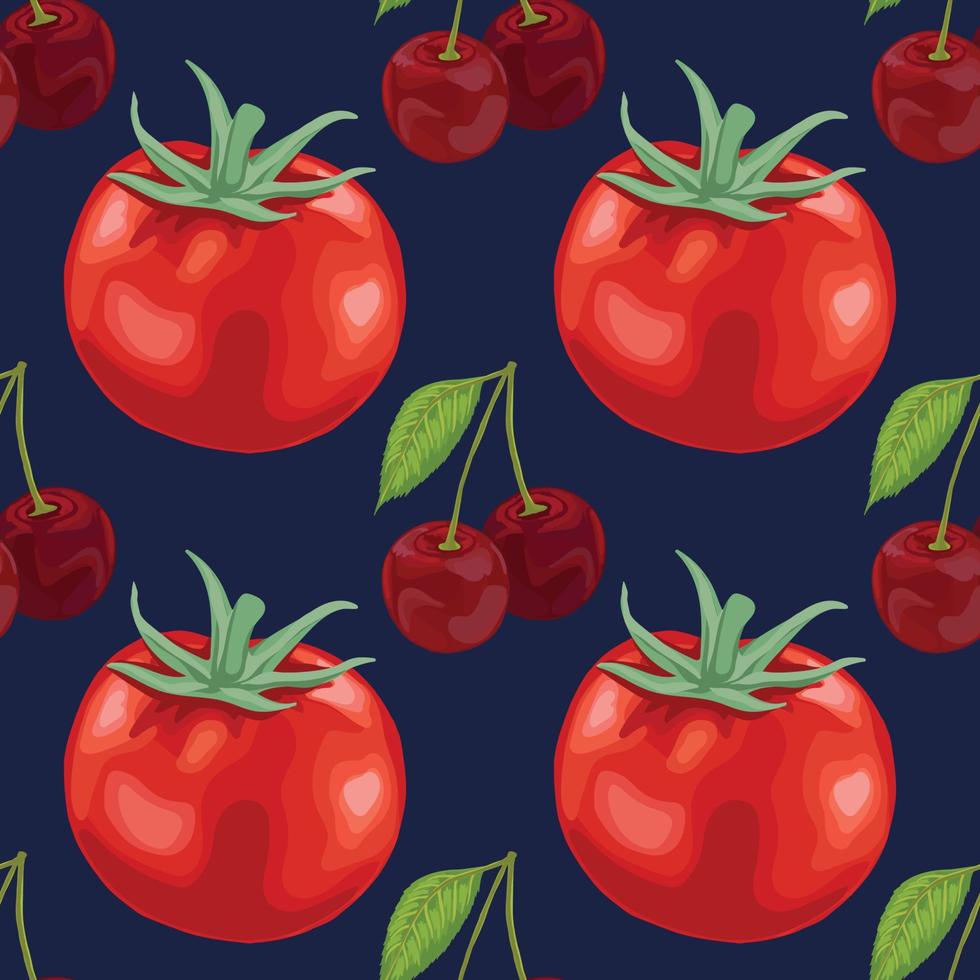 rote tomate und früchte nahtloses musterdesign vektor