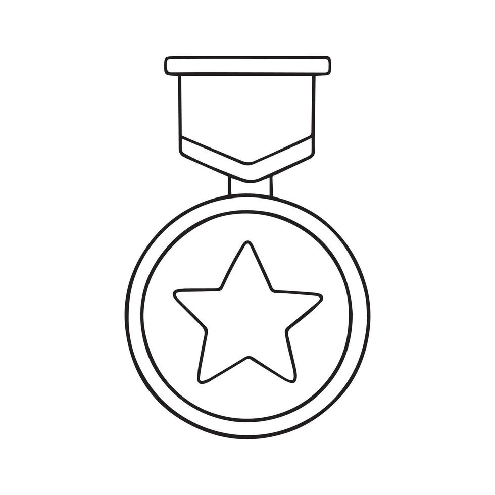 handritad medalj doodle. mästare och vinnare belönar medalj med band i skiss stil. vektor illustration isolerad på vit bakgrund.
