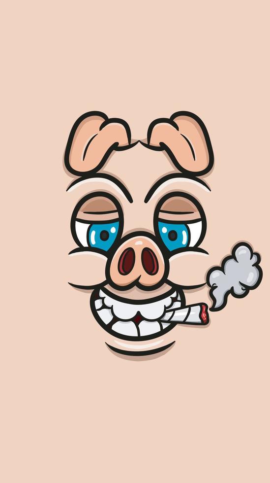 Cartoon lustiges Schweinegesicht und Rauchen für Hintergrund und Tapete. ClipArt-Vektor. vektor