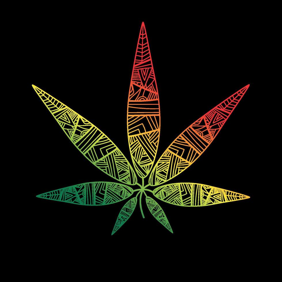 medizinische farbige Cannabis-Emblem-Logo-Vorlage. Cannabisblatt, Hanf in abstraktem Umrissstil gezeichnet, Strichzeichnungen, isoliert auf schwarzem Hintergrund. Vektorillustration vektor