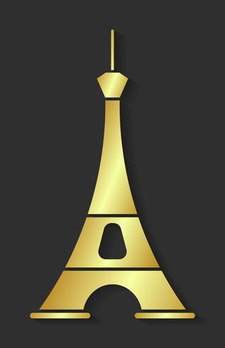Goldener Eiffelturm. Gestaltungselement für Karten, Banner, Flyer, Paris Schriftzug auf dunklem Hintergrund. vektor