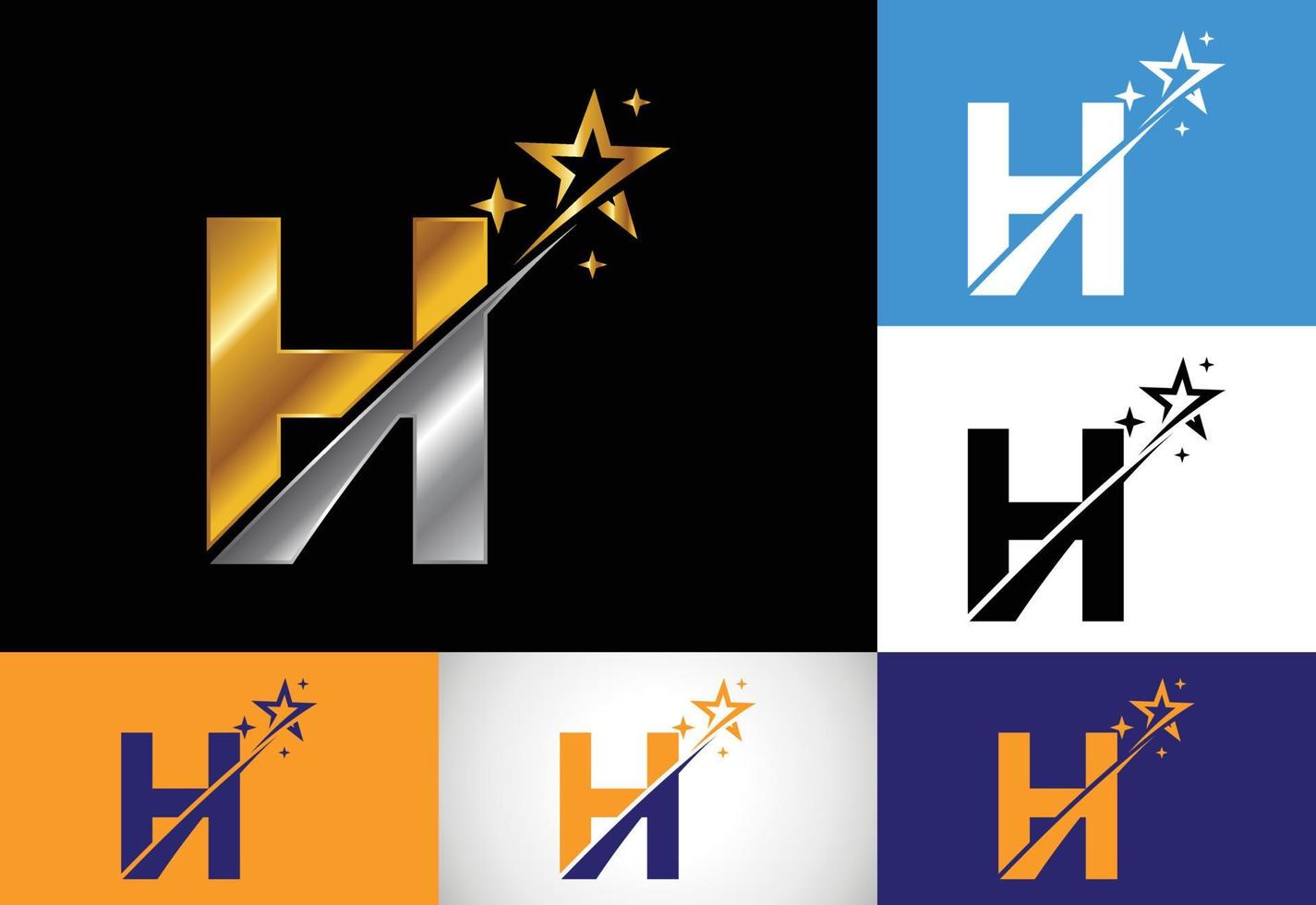 initial h monogram bokstav alfabet med swoosh och stjärna logotyp ikon. abstrakt stjärna logotyp tecken symbol design. modern vektorlogotyp för företags- och företagsidentitet. vektor