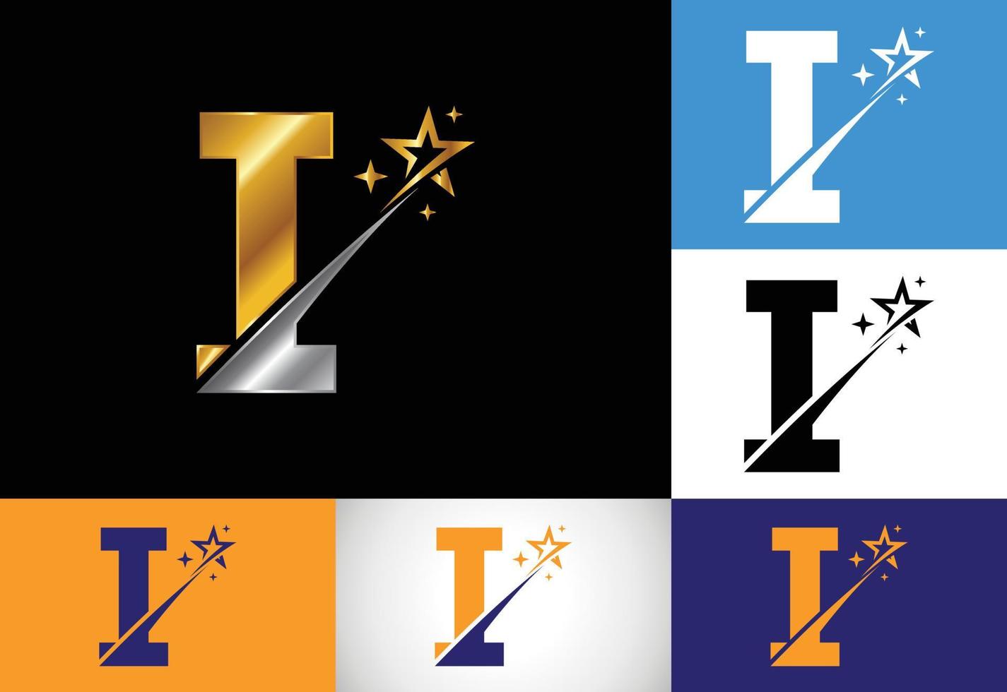initial i monogram bokstav alfabetet med swoosh och stjärna logotyp ikon. abstrakt stjärna logotyp tecken symbol design. modern vektorlogotyp för företags- och företagsidentitet. vektor
