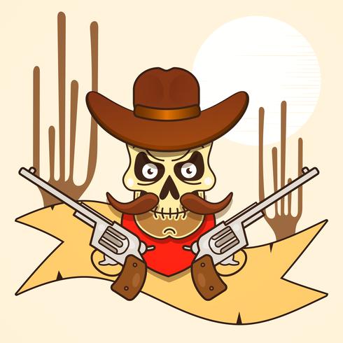 Wild West Skull Bandit Med Pistols Vector