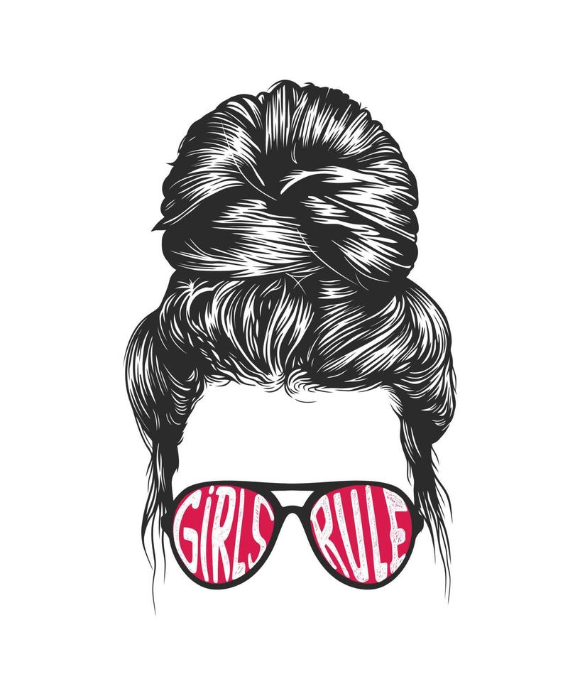 kvinnor röriga bulle frisyrer bär flickor regel typografiska solglasögon vektor linjekonst illustration