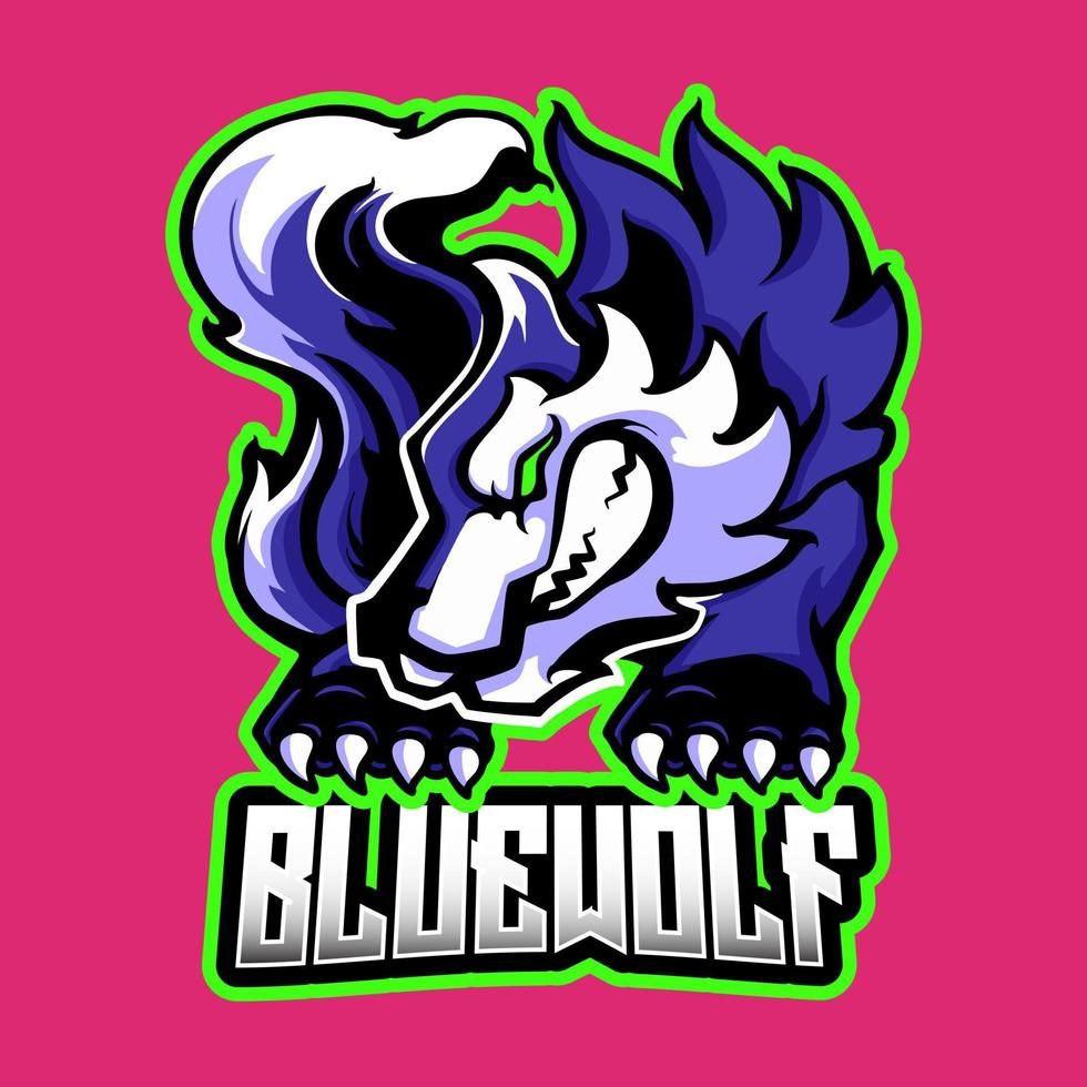blaues wolf-esports-logo-design vektor