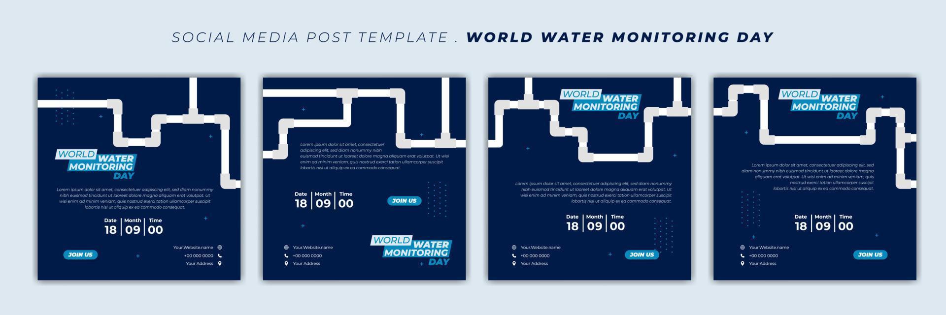 weltwasserüberwachungstag design mit wasserleitungsvektorillustration. Satz von Social-Media-Vorlagen mit blauem und weißem Design. vektor