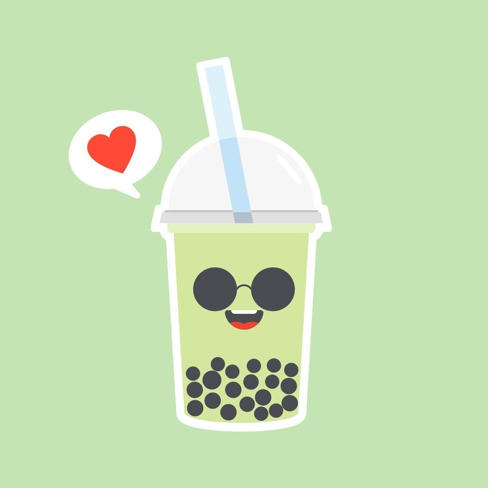 Süßer Boba Bubble Milchtee mit Tapioka. Perlenmilchtee, schwarze köstliche Perlen ist taiwanesisch berühmt. beliebtes Getränk. Vektorillustrationsskizze. Zeichentrickfilm. süßer Aufkleber. kawaii Cartoon-Emoji. vektor