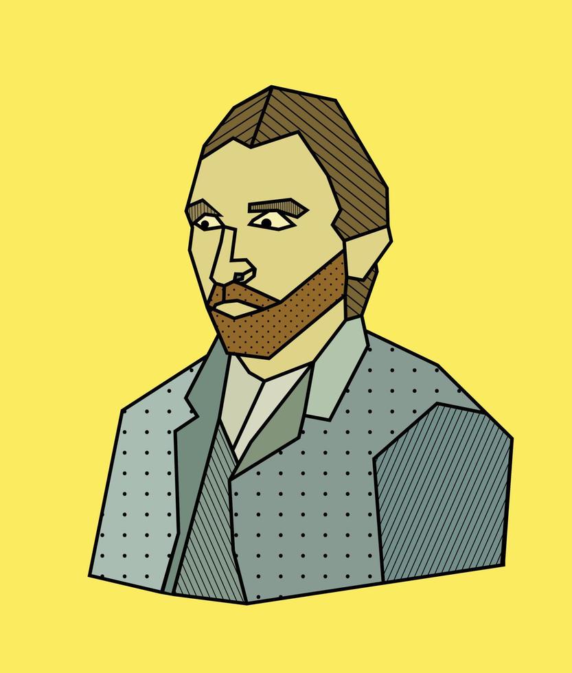 vektor illustration. platt stil, abstrakt geometrisk. porträtt av en man med gul bakgrund.