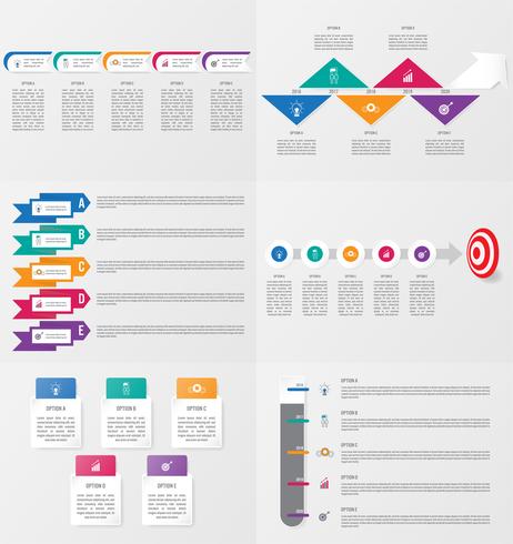 Sats med infografisk elementmall med alternativ. vektor