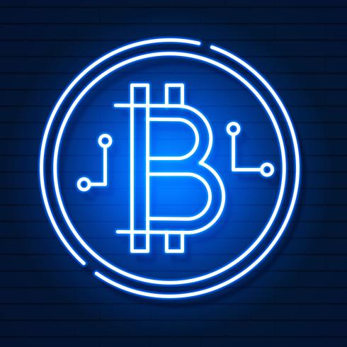 Neon-Bitcoin-Symbol auf schwarzem Background.light-Effekt. Digitales Geld, Bergbautechnik-Konzept. Vektor Icon.