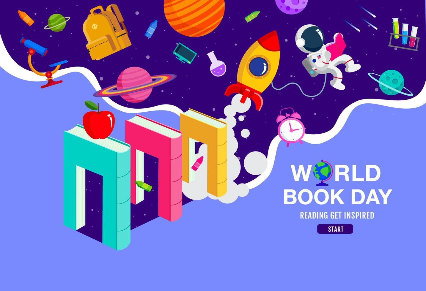 World Book Day, läsa fantasi, tillbaka till skolan, mall banner, koncept vektor