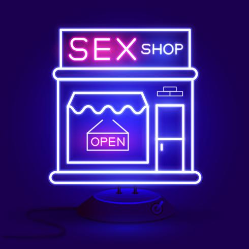 Sex Shop Now Leuchtreklame. Bereit für Ihr Design, Grußkarte, Banner. Vektor