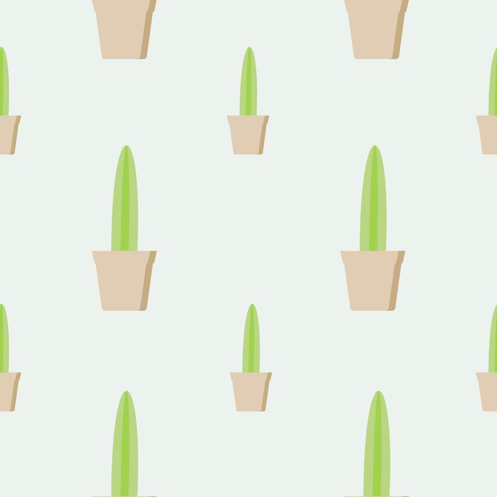 Nahtloses Kaktusmuster, saftig auf weichem Farbhintergrund eingetopft. für Stoff, Verpackung, Karton, Pappe, Packpapier. Cartoon-Stil-Vektor. Kakteen flaches Design auf Pastellfarben vektor
