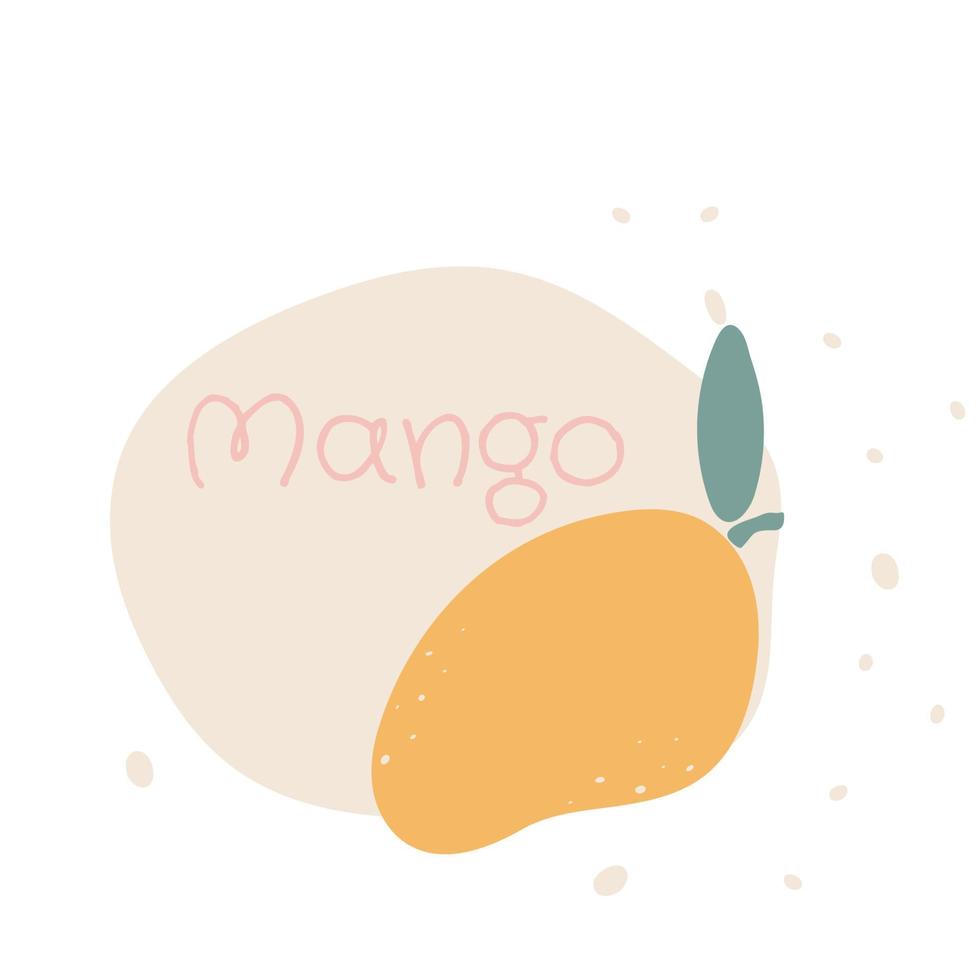 platt mango handritad vektorillustration. mogen frukt, saftig organisk mat abstrakt ritning isolerad på pastell beige bakgrund. trendig heminredning. modernt färgtryck vektor