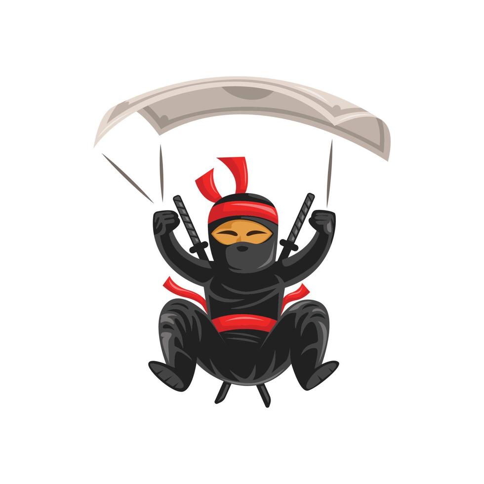 ninja gör fallskärmshoppning karaktär maskot logotyp vektorillustration vektor