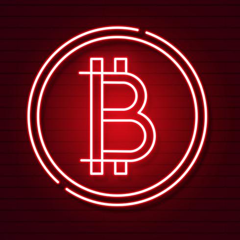 Neon Bitcoin Symbol På Svart Background.light Effect. Digitala pengar, Mining Technology Concept. Vektor ikon.