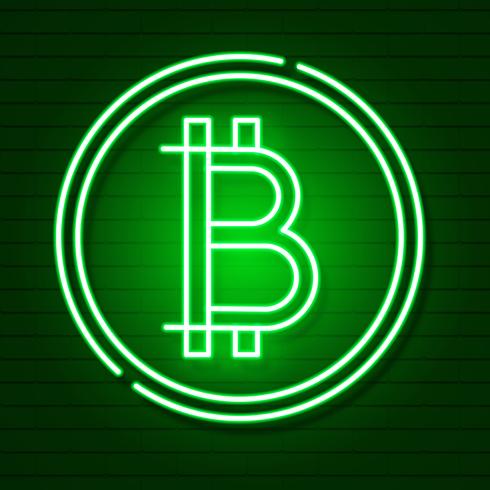 Neon-Bitcoin-Symbol auf schwarzem Background.light-Effekt. Digitales Geld, Bergbautechnik-Konzept. Vektor Icon.