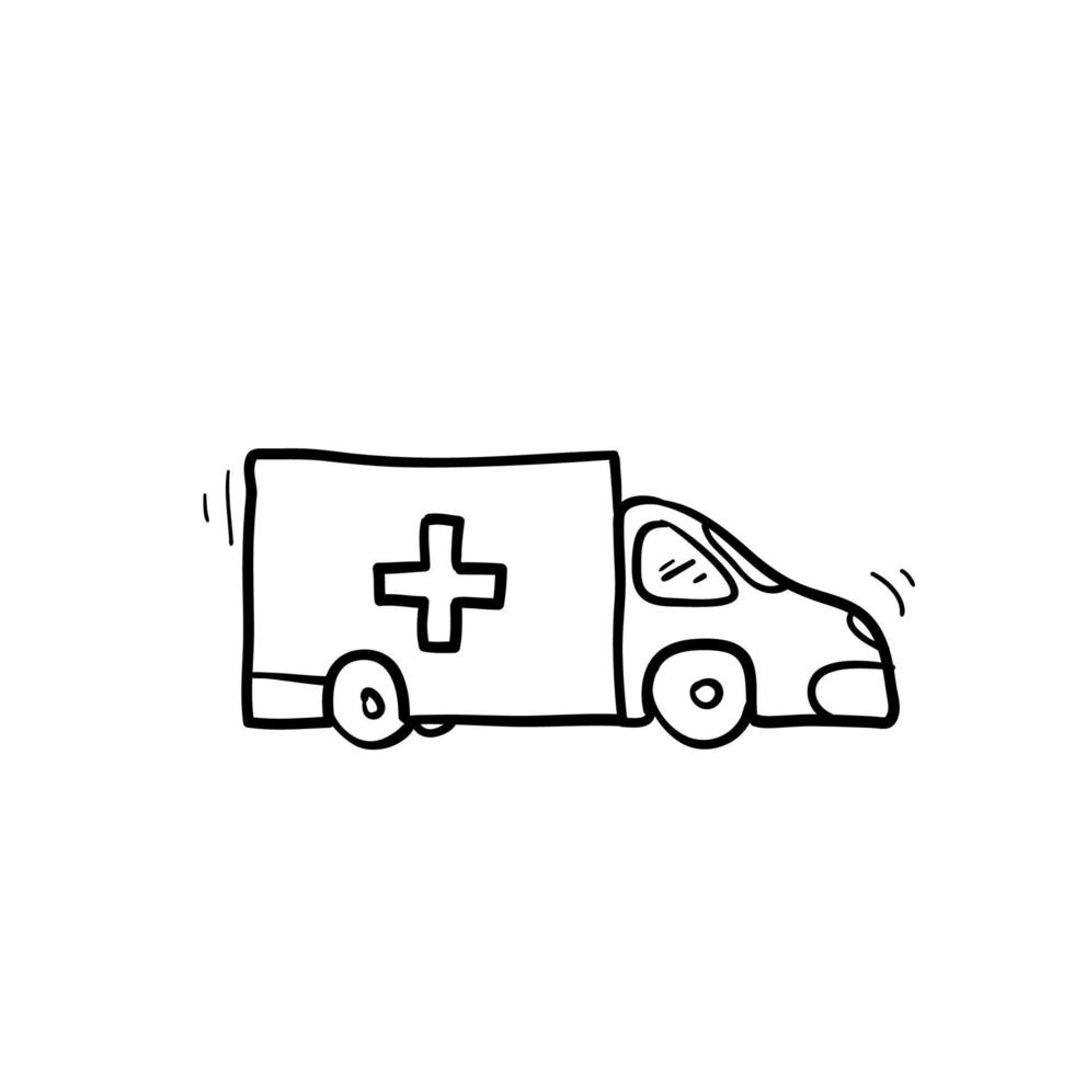 handritad doodle ambulans illustration med tecknad stil vektor isolerade