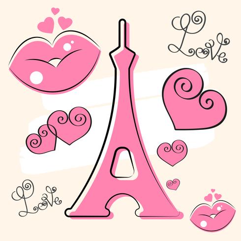 Paris Hand Drawn Vector Lettering And Eiffer Tower. Designelement för kort, banderoller, flygblad, Paris Lettering Isolated On White Background.