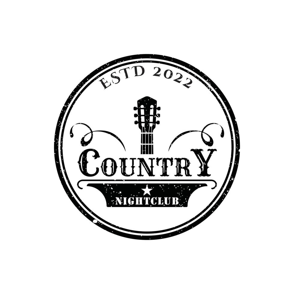 Country-Gitarrenmusik Western-Vintage-Retro-Saloon-Bar-Cowboy-Logo-Design vektor