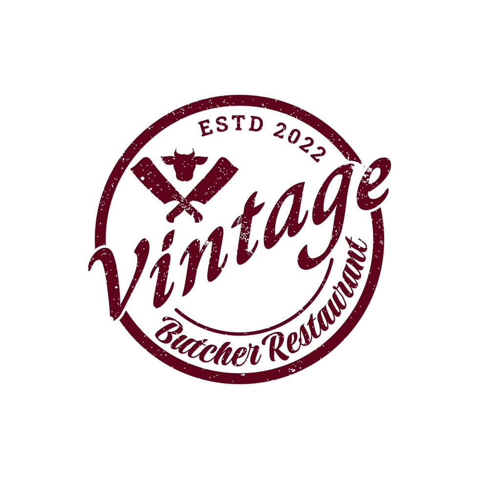 Vintage-Retro-Premium-Fleisch-Metzgerei-Label-Logo-Design mit gekreuzten Hackmessern, Lamm, Schwein und Angus-Rind vektor