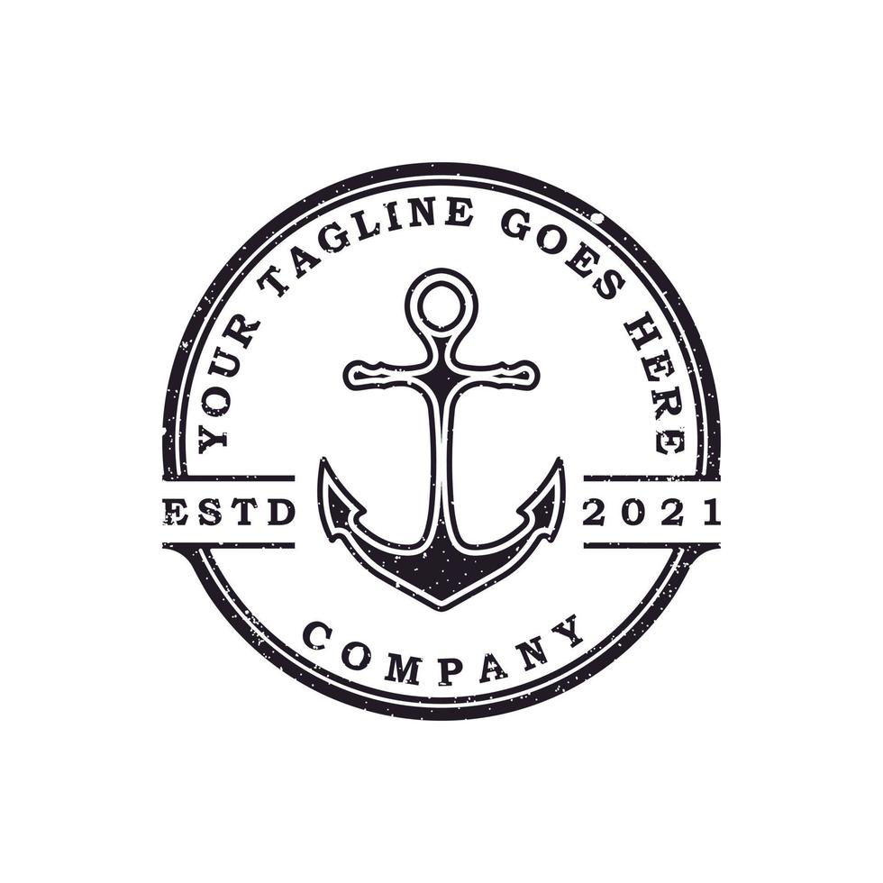 enkel mono line art ankare båtfartyg nautiska logotyp design vektor i vintage stil