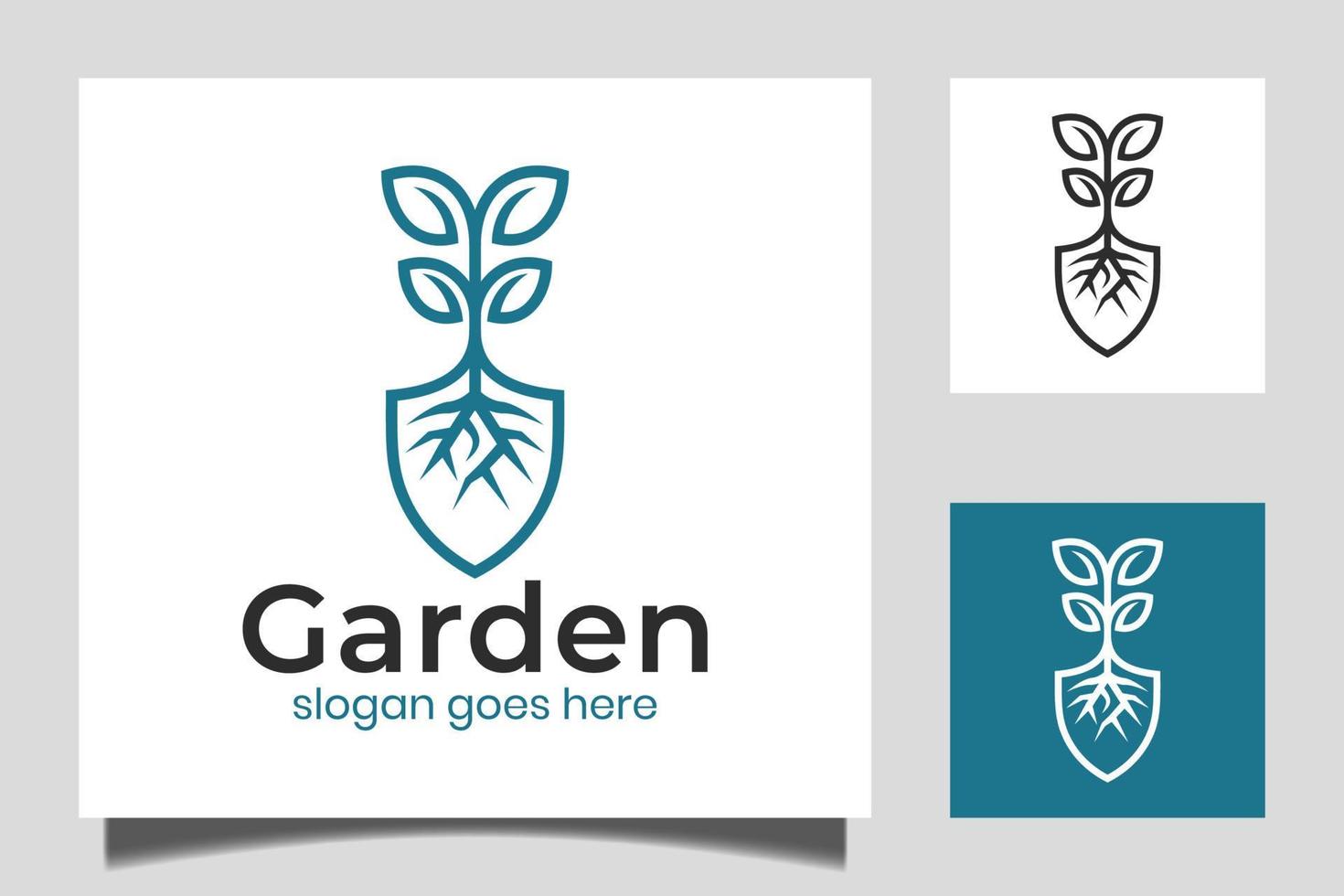 Gärtner lineare Logo-Design-Inspirationsvektorvorlage, Rasenpflege, Landwirt, Öko-Rasenservice mit Schaufel-Icon-Vektor vektor