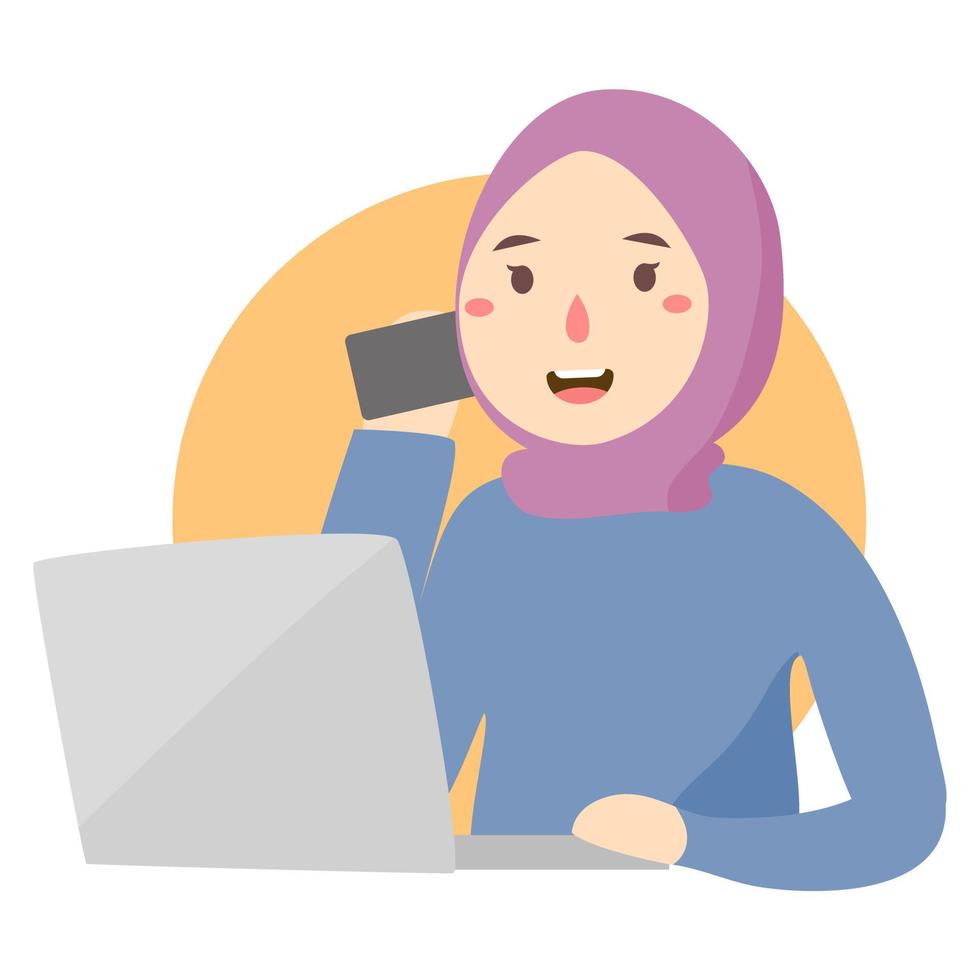 kvinna hijab arbetar på laptop vektor
