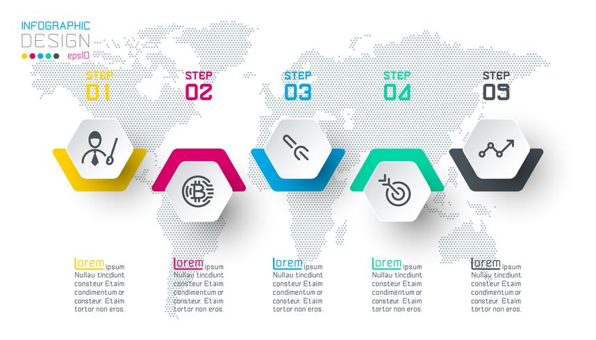 Business hexagon etiketter formar infografiska grupper bar. vektor