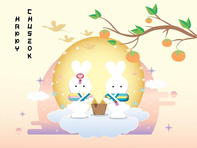 Chuseok banner design.persimmon träd på fullmånen bakgrund. vektor
