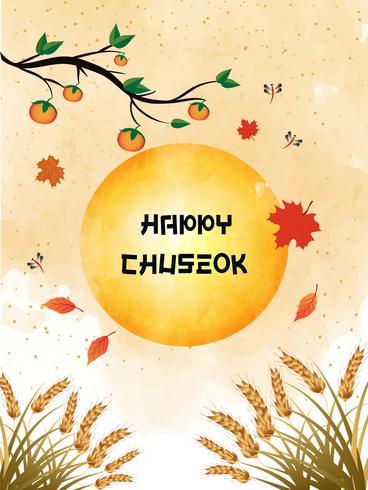 Chuseok banner design.persimmon träd på fullmånen bakgrund. vektor