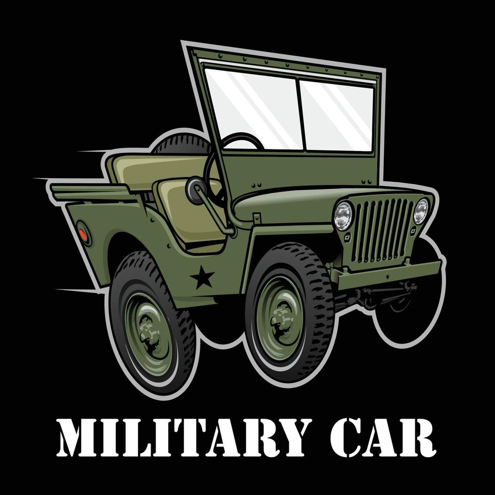 militär bil fordon tecknad, designelement för logotyp, affisch, kort, banderoll, emblem, t-shirt. vektor illustration