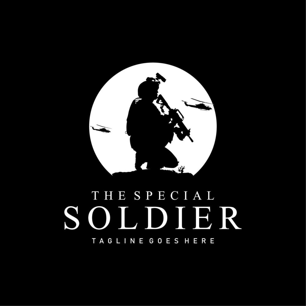 Silhouette von Soldaten im Krieg, Kommandantenlogo mit Waffen vektor