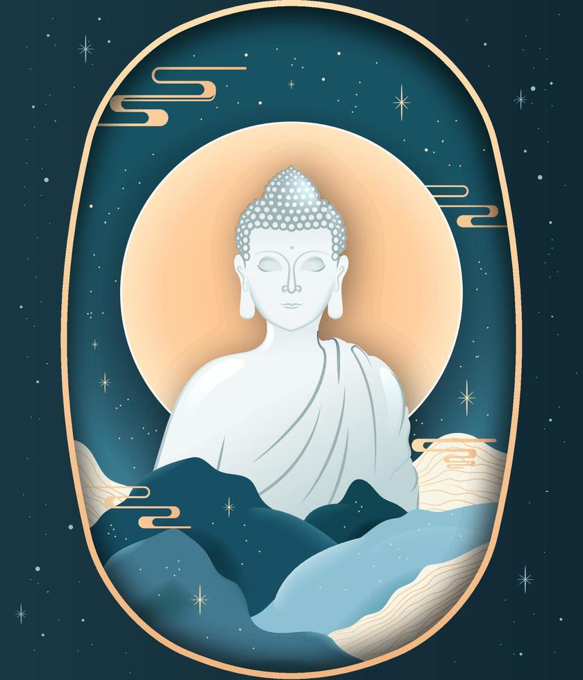 vesak dag kreativt koncept för kort eller banner. glad buddhadag med siddhartha gautama-statyn vektor