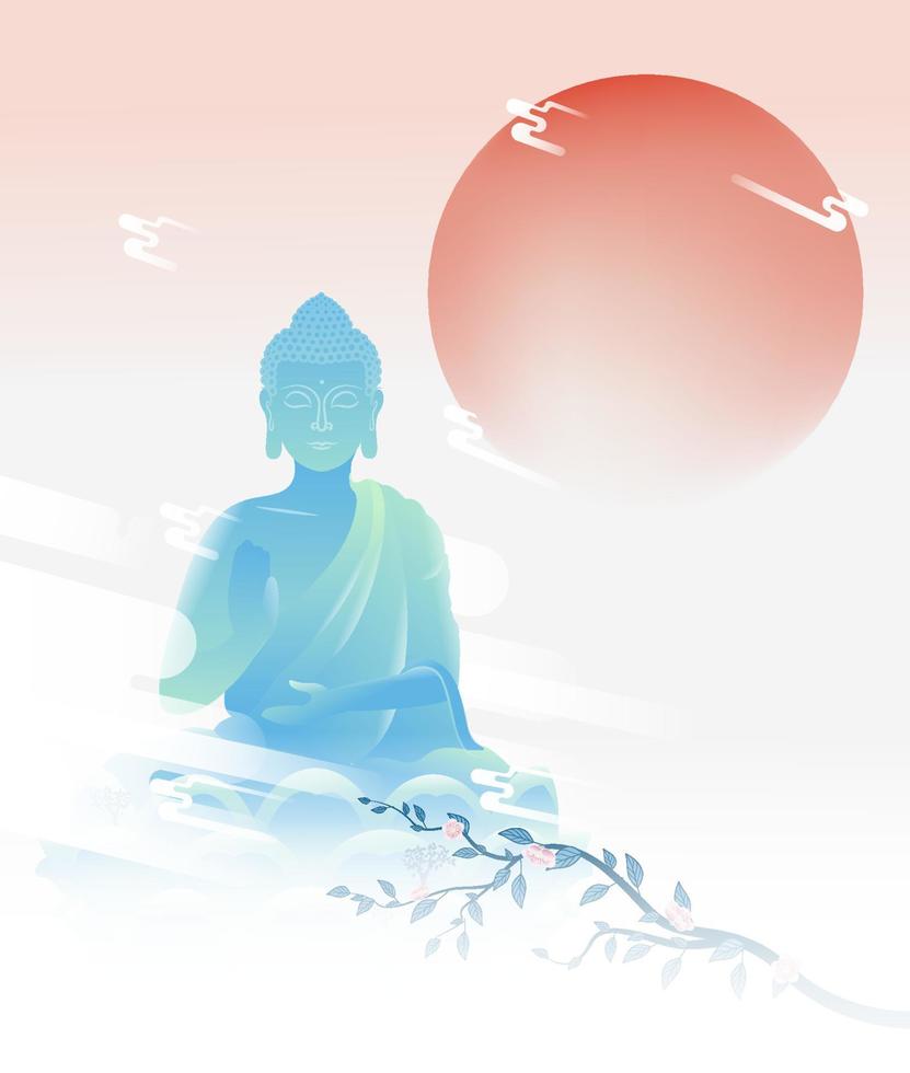 vesak dag kreativt koncept för kort eller banner. glad buddhadag med siddhartha gautama-statyn vektor