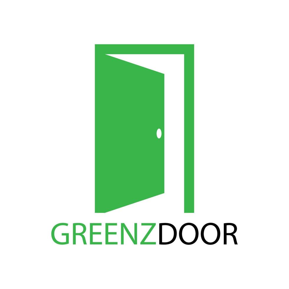 greenzdoor ein Logo-Symbol mit offener grüner Tür für Unternehmen. vektor