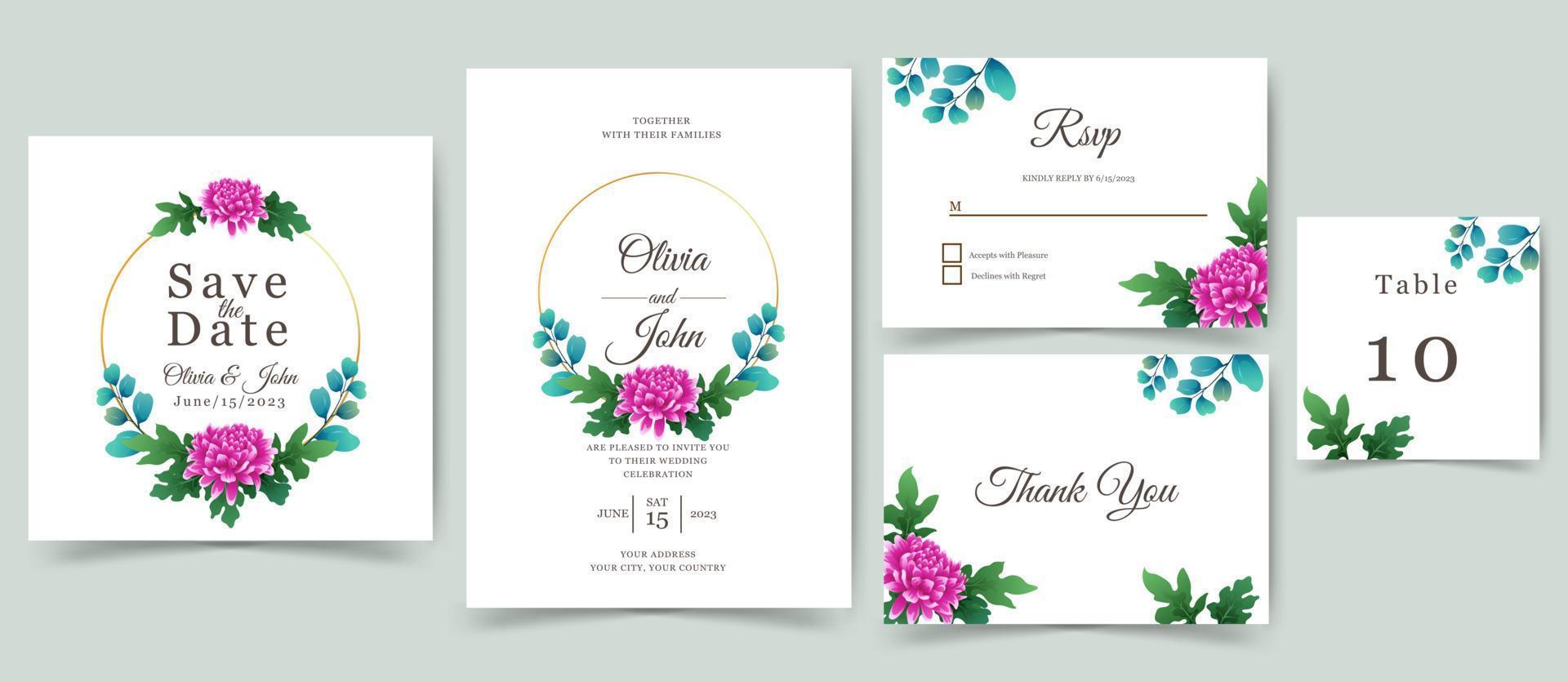 bröllopsinbjudan eller gratulationskort med vackra blommor design. vektor