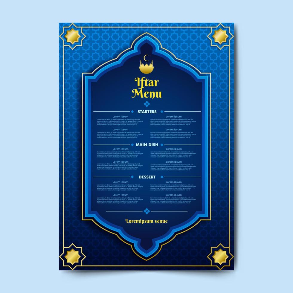 Iftar-Menüvorlage. dekoratives Hintergrunddesign vektor