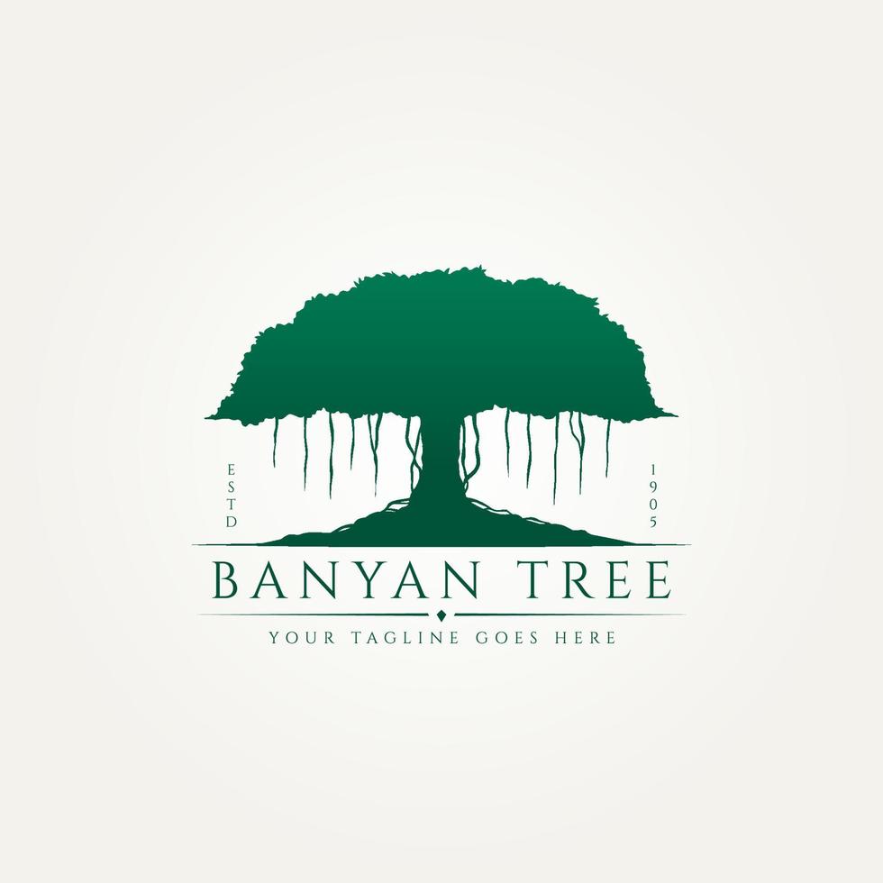 Premium-Logo mit klassischer Silhouette des Banyan-Baums vektor