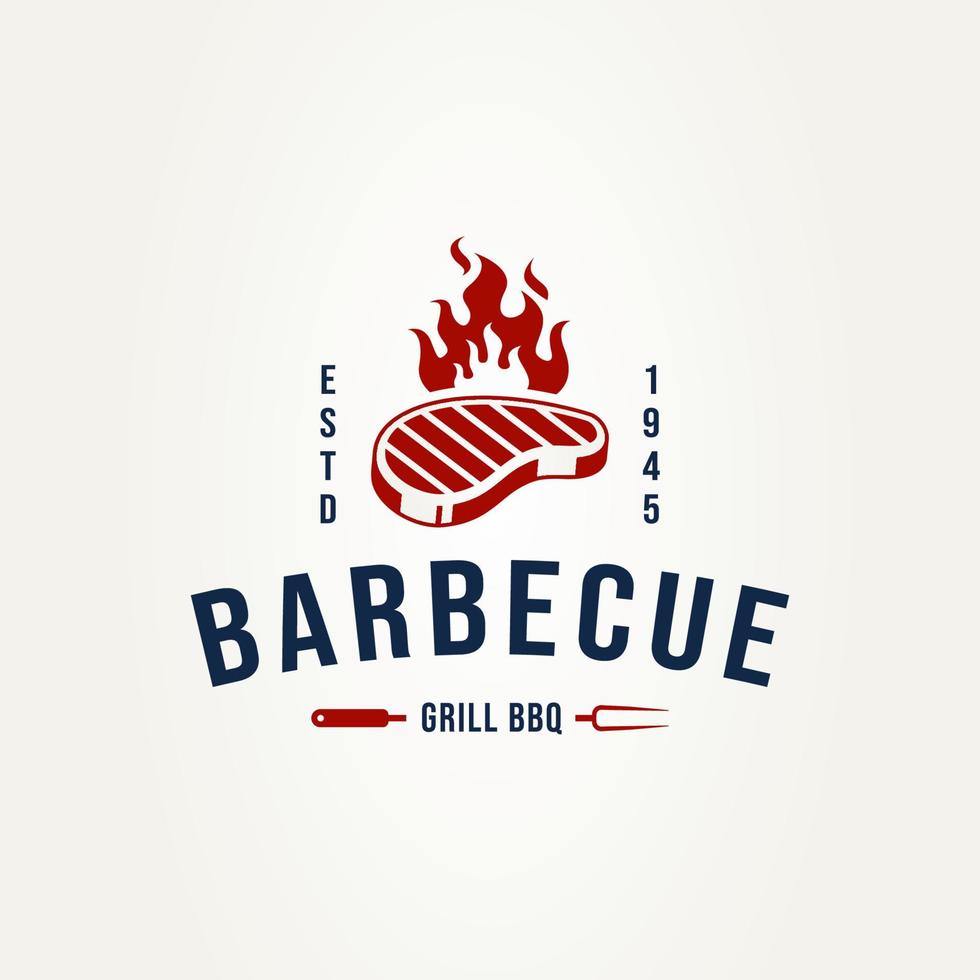 vintage grill stek badge logotyp design vektor