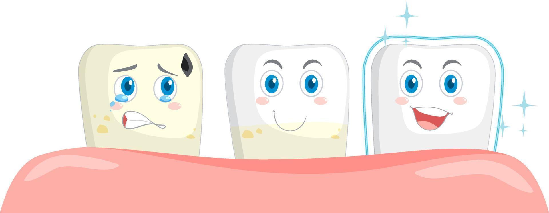 dentala och olika tänder skick på vit bakgrund vektor