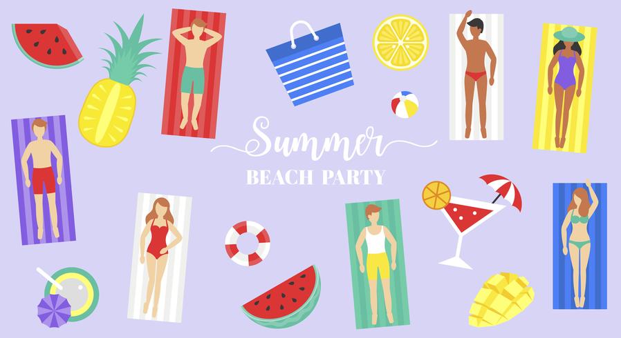 Sommer-Strandfest, Leute auf Strandmatte vektor