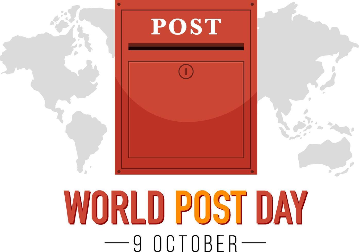 World Post Day word logotyp med en postbox på världskartan vektor