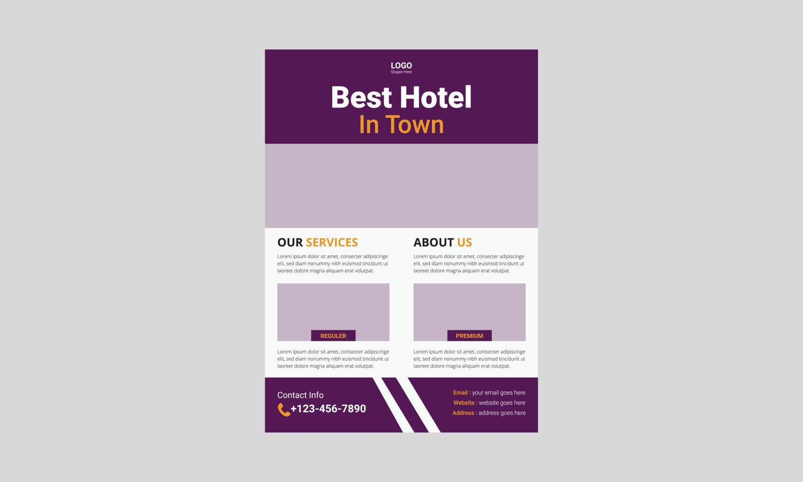 bestes Hotelservice-Flyer-Vorlagendesign. Goldenes Hotel-Flyer-Plakat-Design. Cover, Poster, A4-Format, Broschüre, Flyer, druckfertig vektor