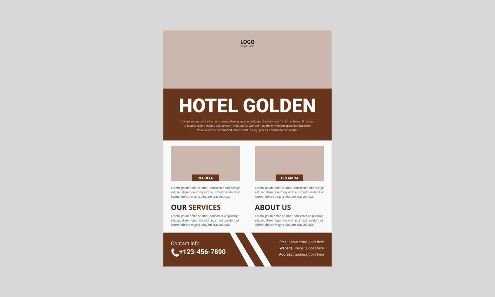 bästa hotellservice flygblad mall design. gyllene hotell flyer affisch broschyr design. omslag, affisch, a4-storlek, broschyr, flygblad, tryckklar vektor