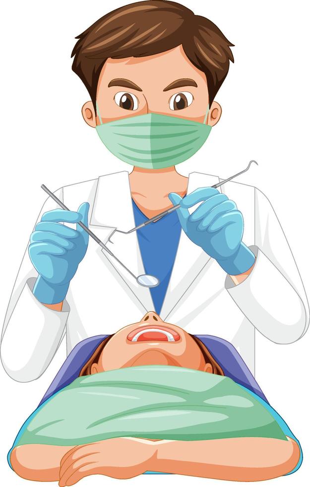 tandläkare undersöka patientens tänder på vit bakgrund vektor