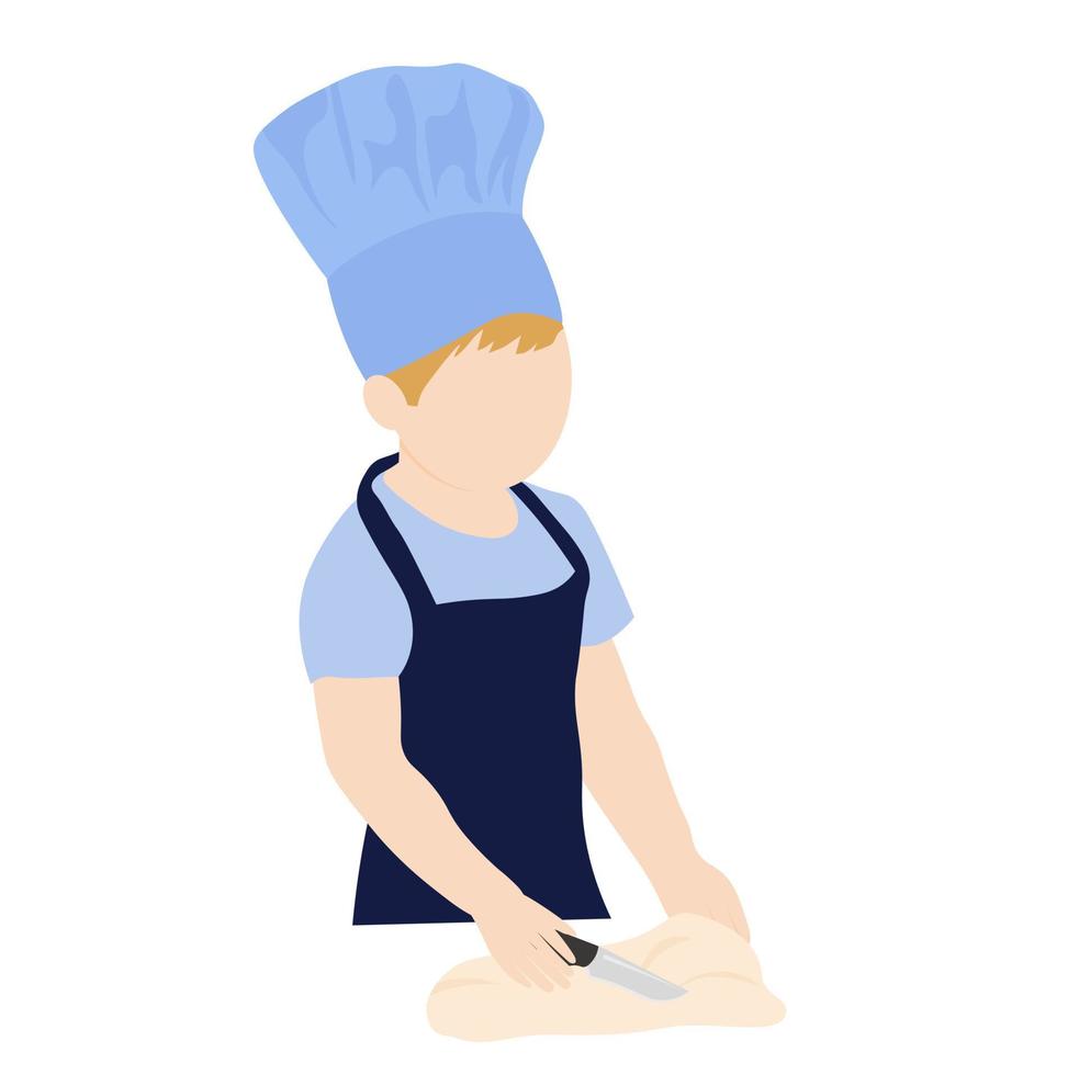 Chef Bäcker Vektor Stock Illustration. den Teig ausrollen, ein Rezept zum Kochen. Backen, Nudelholz, Mehl. isoliert auf weißem Hintergrund.