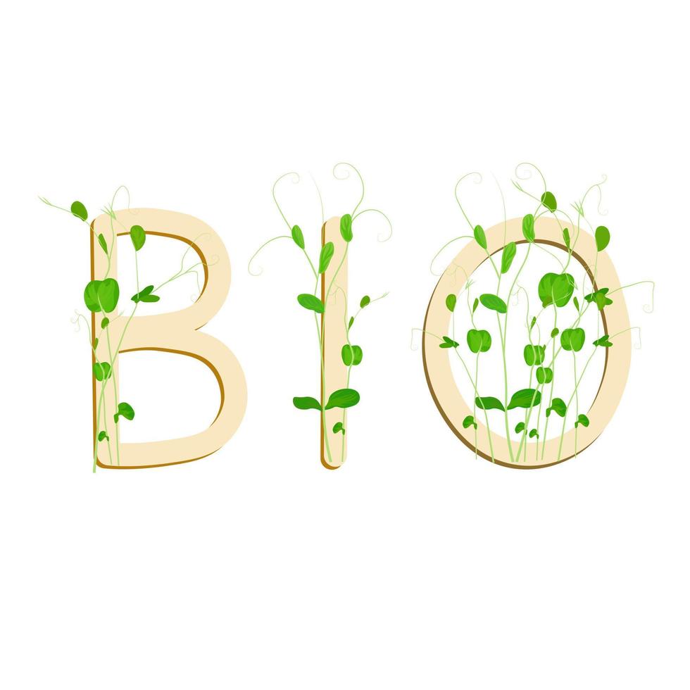 Bio-Logo-Vektor-Lagerillustration. ein Biotextsymbol mit grünen Blättern. rundes Symbol des Naturproduktkonzepts. isoliert auf weißem Hintergrund. vektor